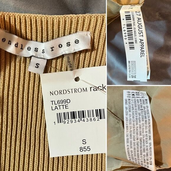 Endless Rose Mixed Media Puff Sleeve Tiered Mini Dress Tan S NWT - Picture 12 of 13